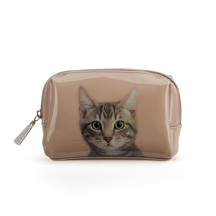 Catseye London Tabby on Taupe Beauty Bag