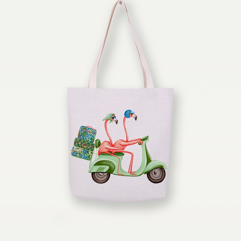 Flamingo's On a Scooter Duurzame Canvas Tas